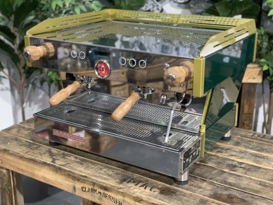 La Marzocco Linea PB Green & Gold w - 2 Group Commercial Espresso Machine - Timber