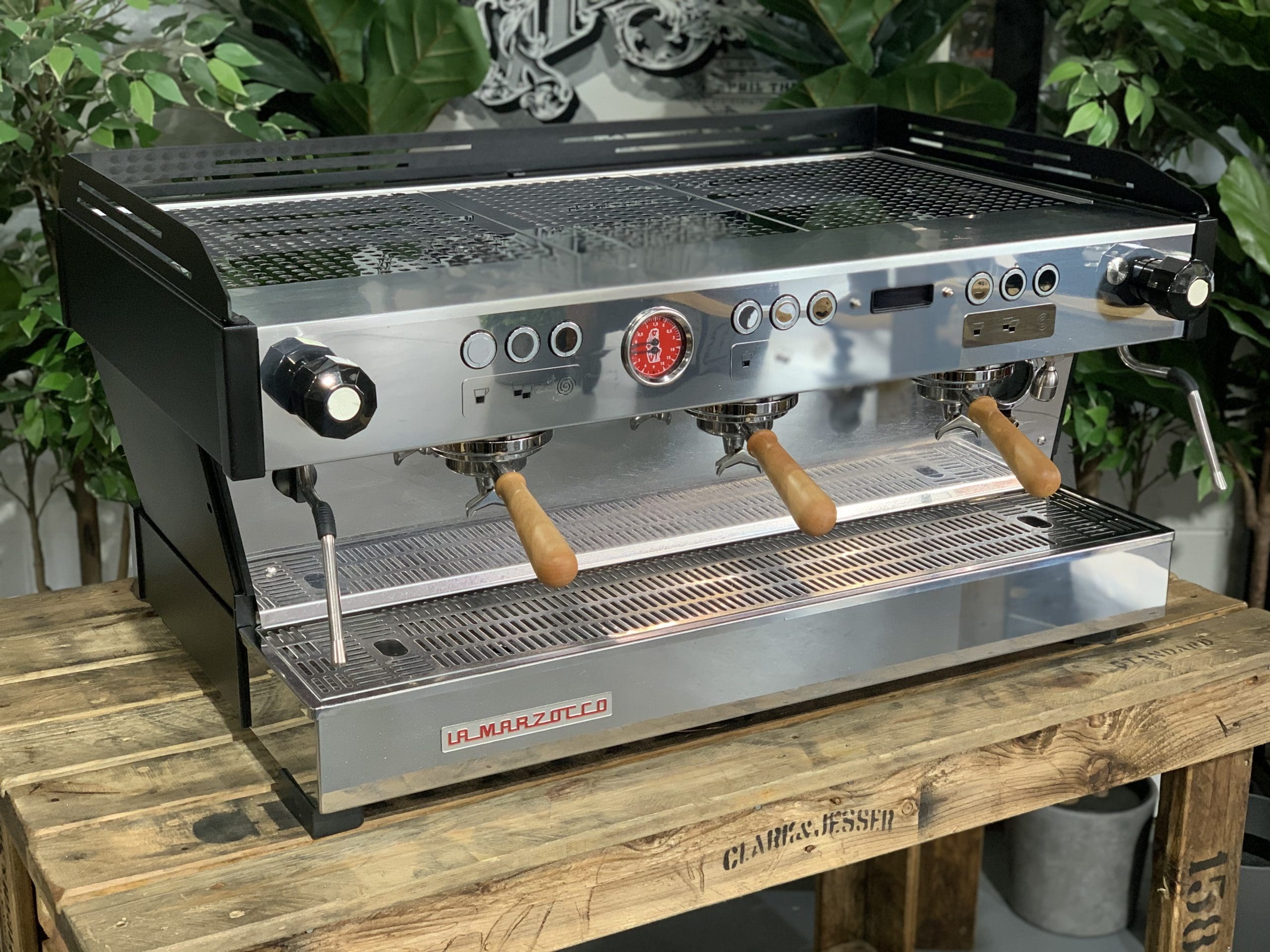 La Marzocco Linea PB Black with Handles - 3 Group Commercial Espresso Machine - Timber
