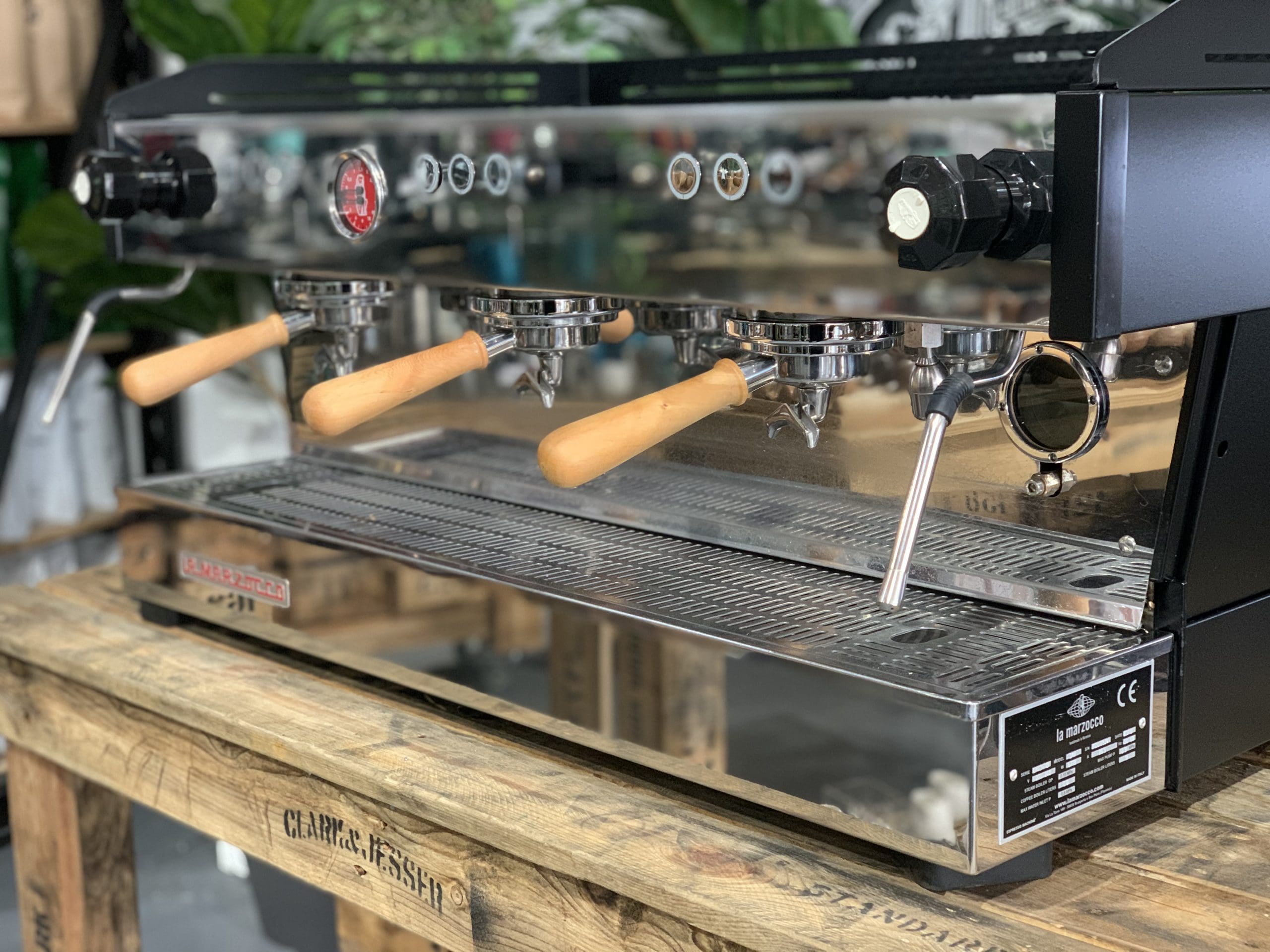 La Marzocco Linea PB Black with Handles - 3 Group Commercial Espresso Machine - Timber
