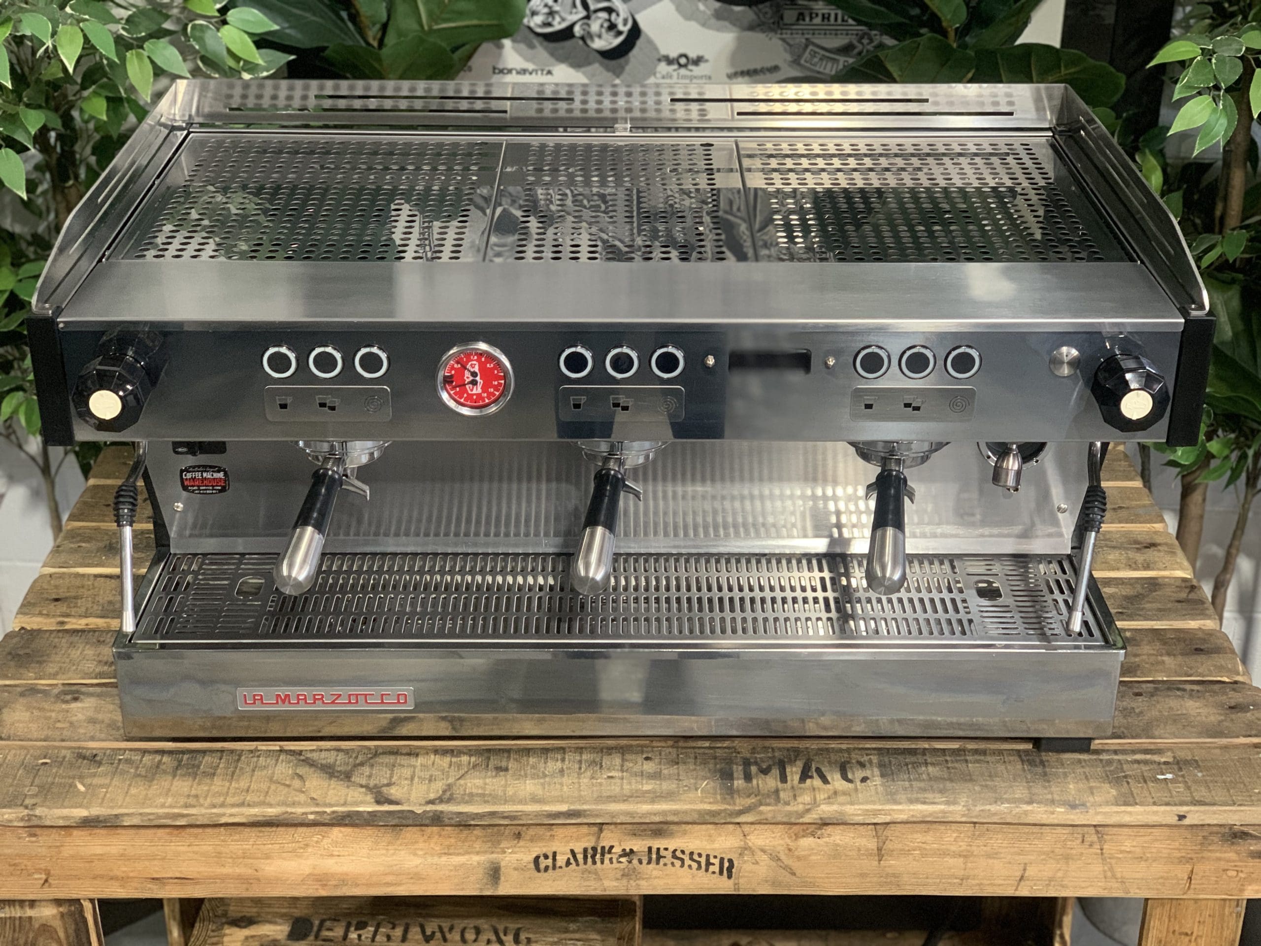 La Marzocco Linea PB Black w Pesados - 3 Group Commercial Espresso Machine - Silver