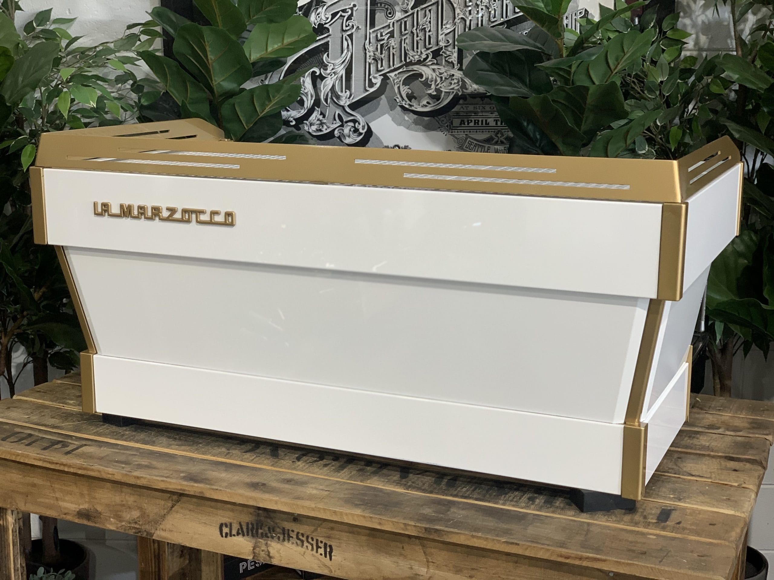 La Marzocco Linea PB White & with Pesado Handles - 3 Group Commercial Espresso Machine - Gold