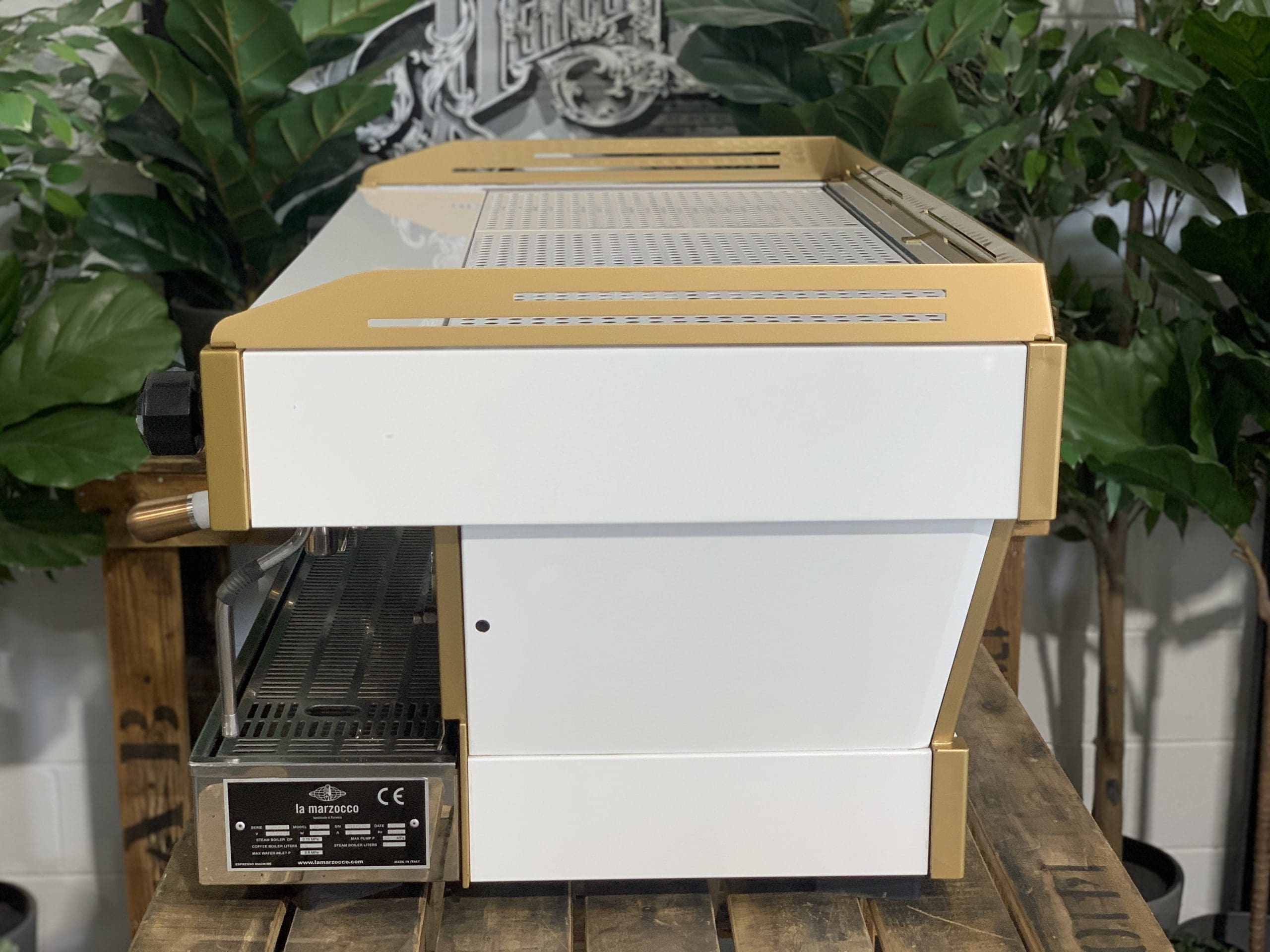 La Marzocco Linea PB White & with Pesado Handles - 3 Group Commercial Espresso Machine - Gold