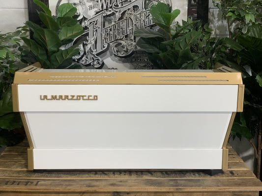 La Marzocco Linea PB White & with Pesado Handles - 3 Group Commercial Espresso Machine - Gold