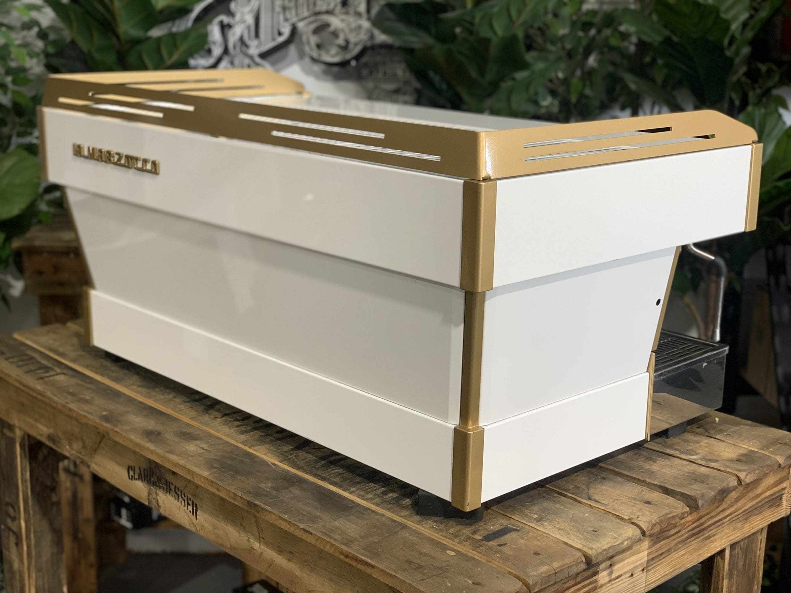 La Marzocco Linea PB White & with Pesado Handles - 3 Group Commercial Espresso Machine - Gold