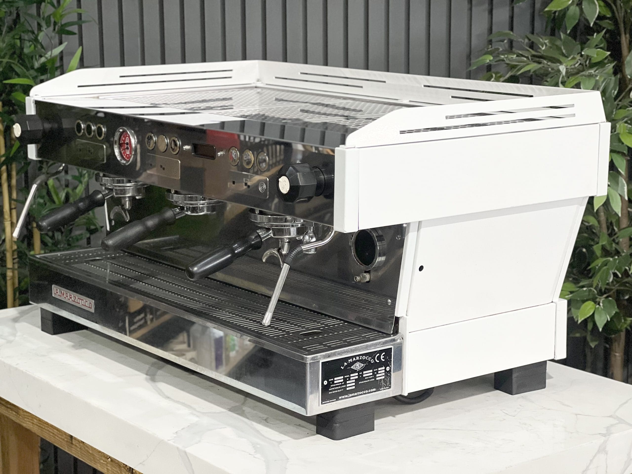 La Marzocco Linea PB Stainless & White w/ Accents - 3 Group Commercial Espresso Machine - Green