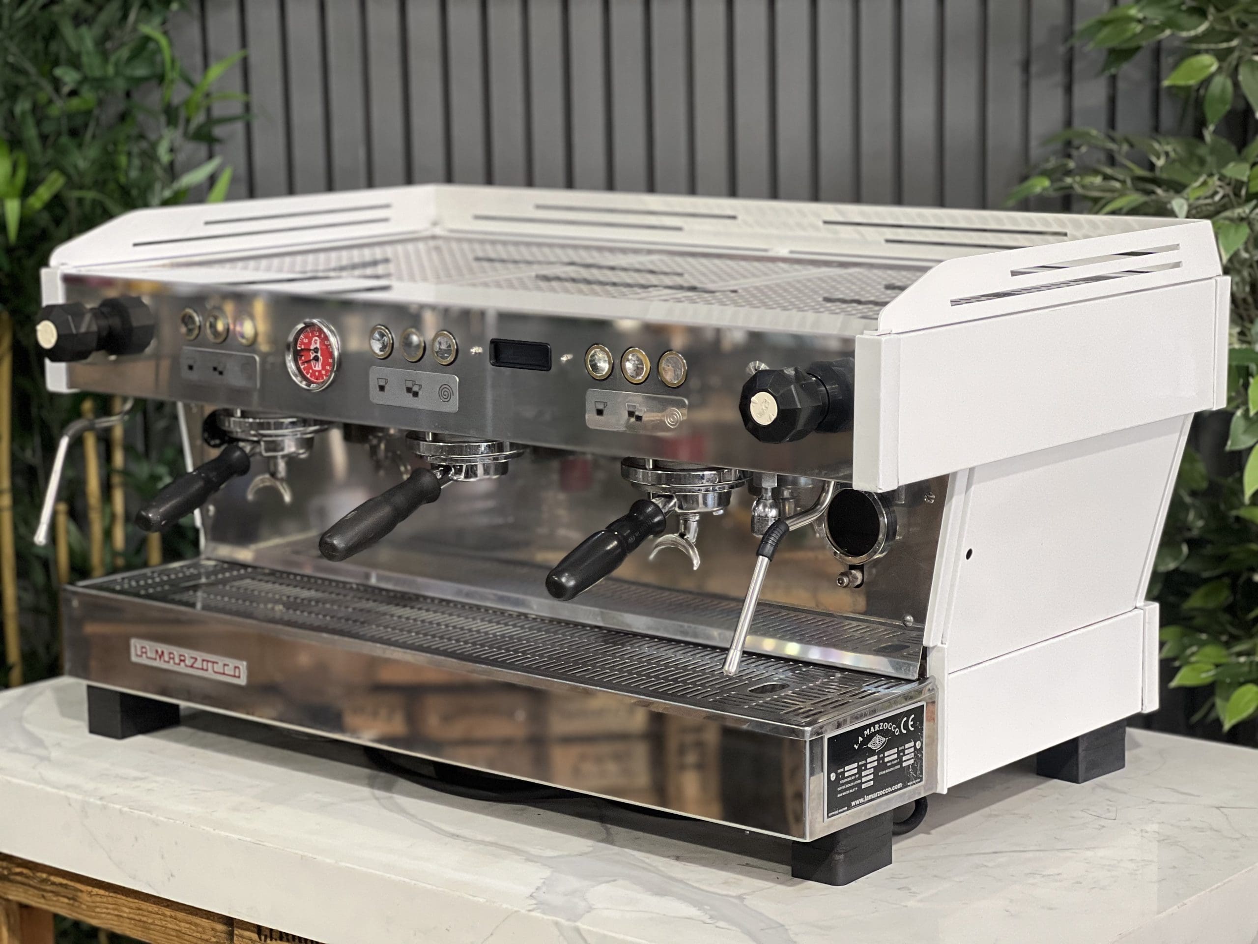 La Marzocco Linea PB Stainless & White w/ Accents - 3 Group Commercial Espresso Machine - Green