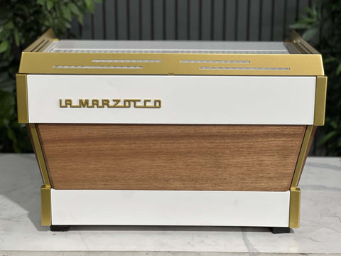 La Marzocco Linea PB White & Gold with Panels & Handles - 2 Group Commercial Espresso Machine - Timber