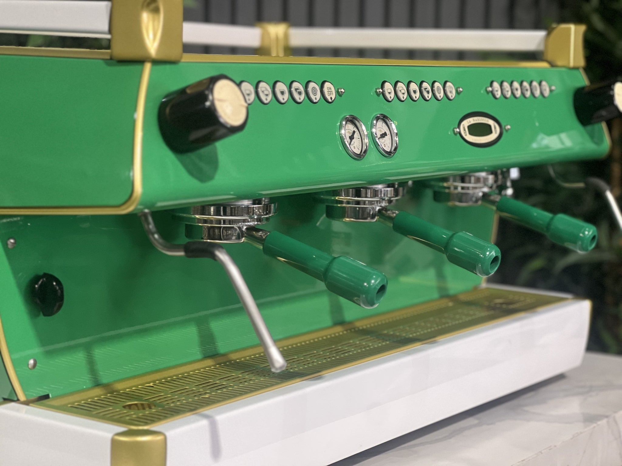La Marzocco GB5 Green, White - 3 Group Commercial Espresso Machine - Gold