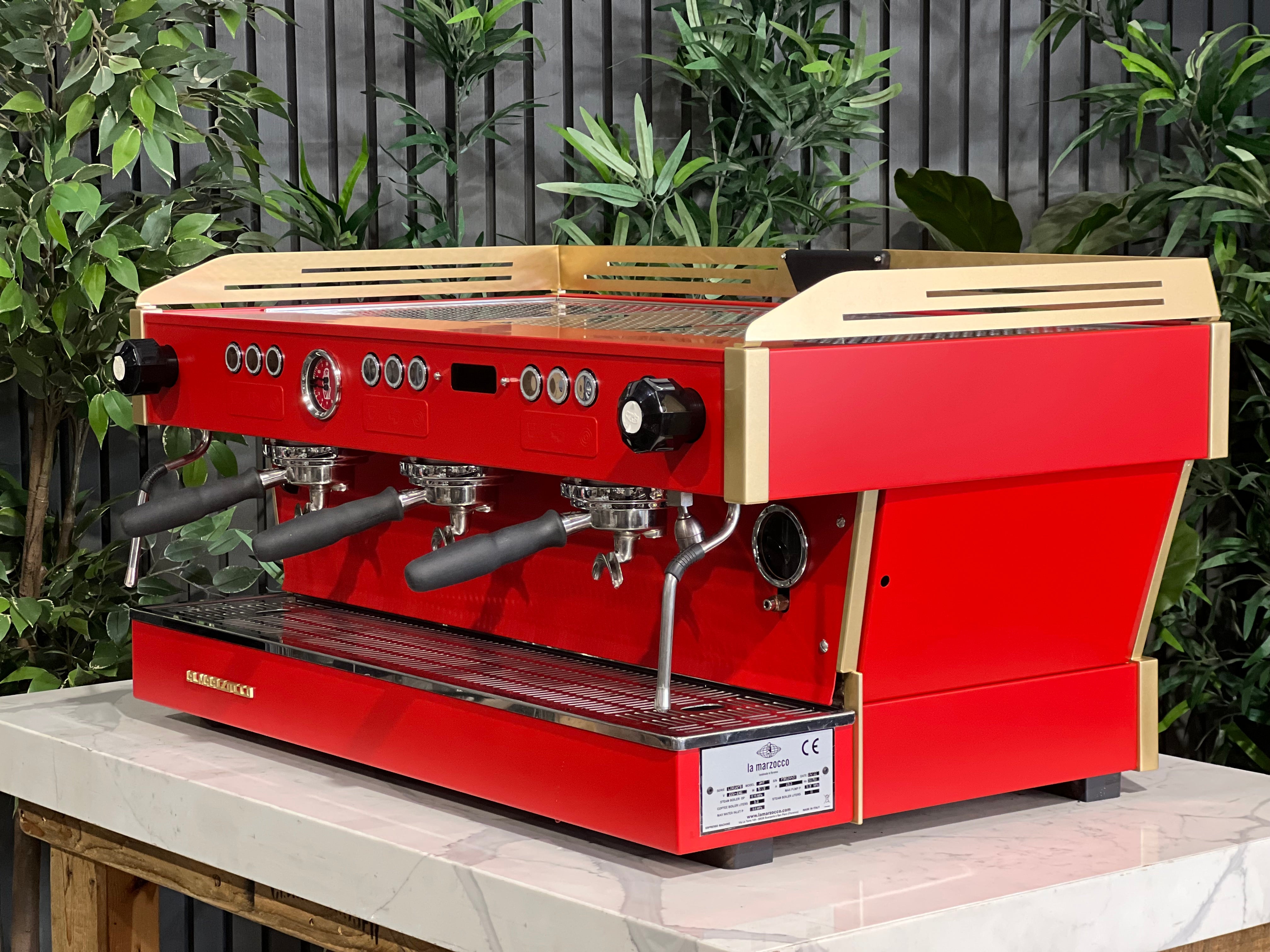 La Marzocco Linea PB Custom Red - 3 Group Commercial Espresso Machine - Gold