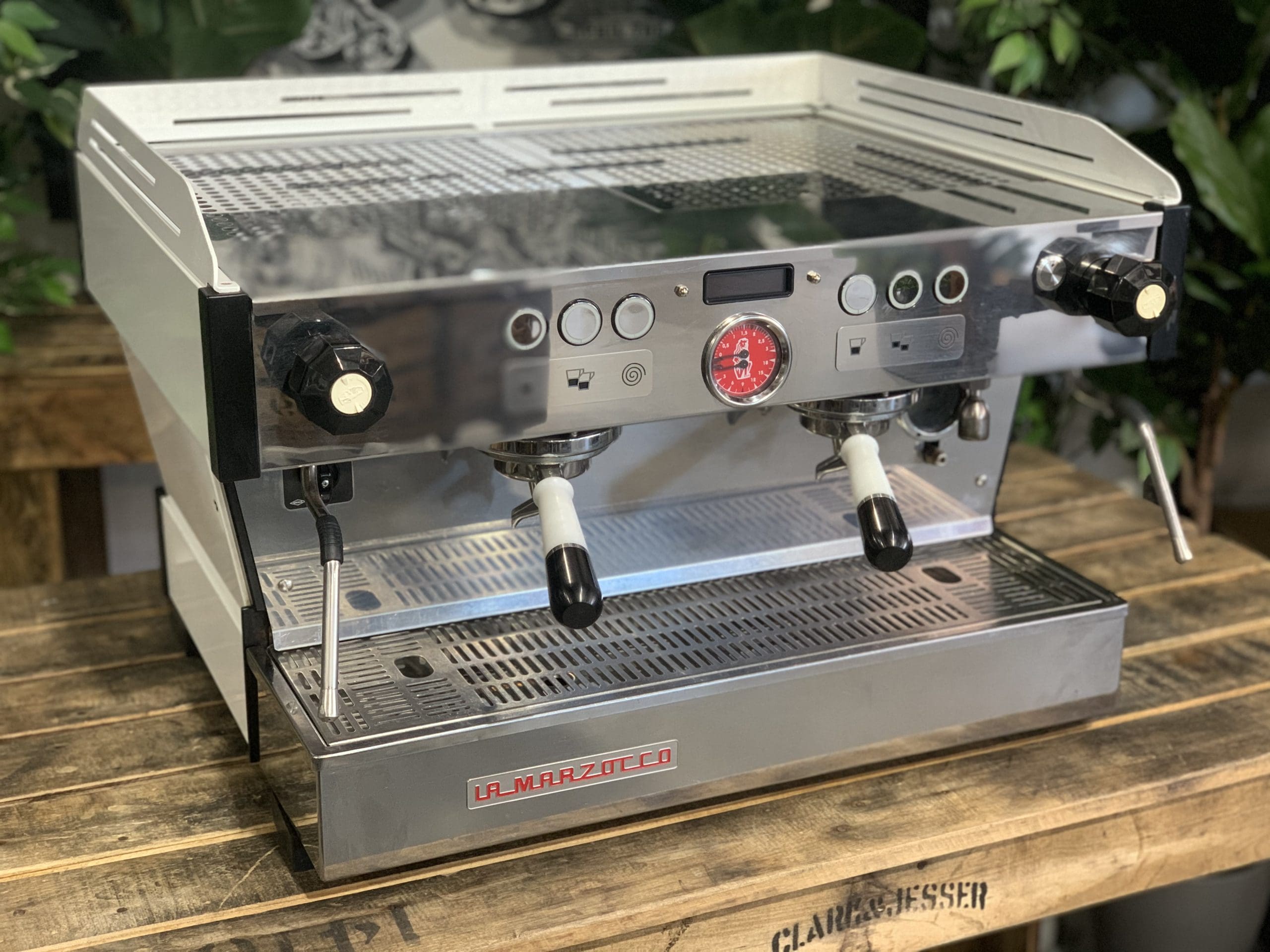 La Marzocco Linea PB w. Pesado Group Handles - 2 Group Commercial Espresso Machine - White