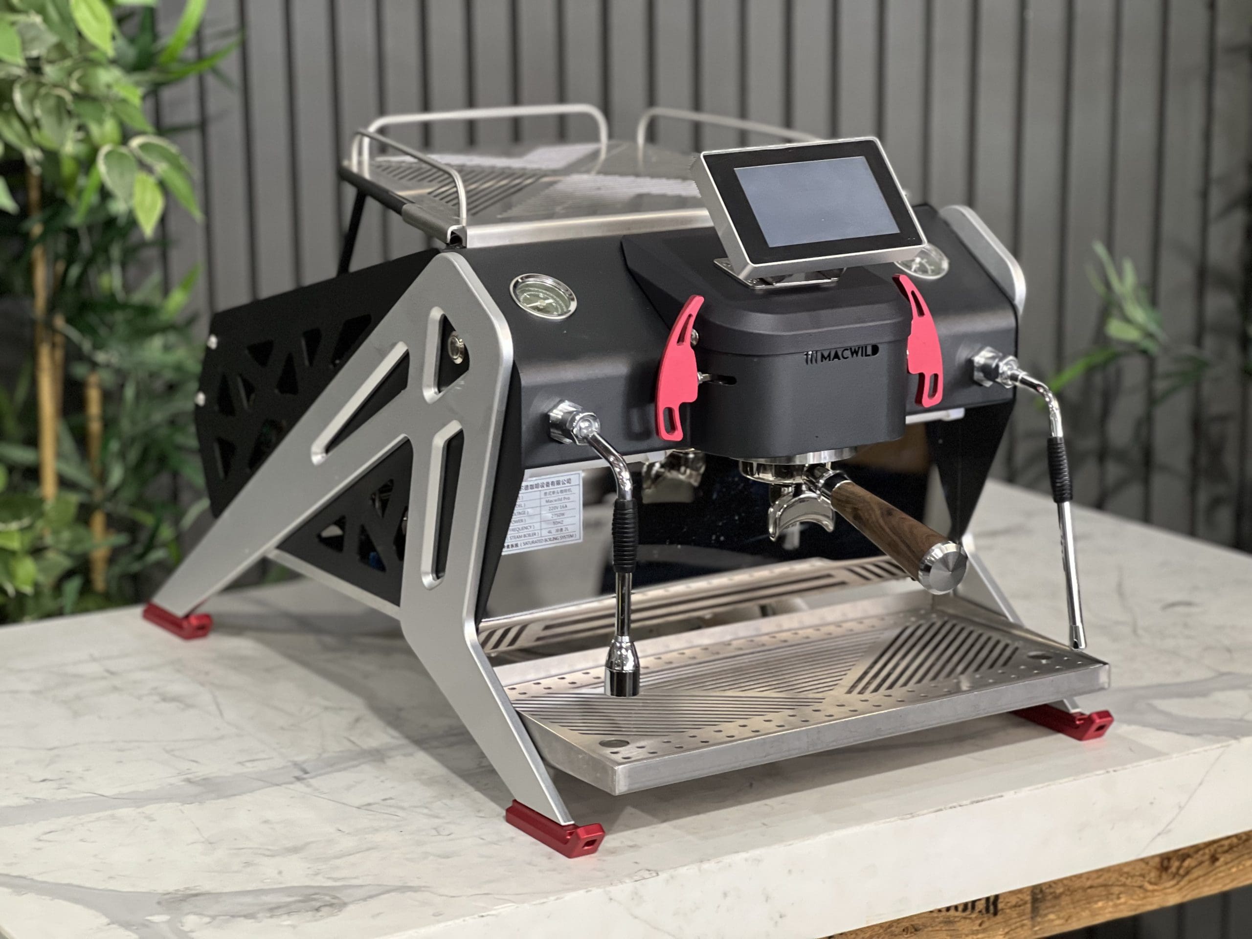 Macwild Pro Black, Grey & Accents - 1 Group Commercial Espresso Machine - Red