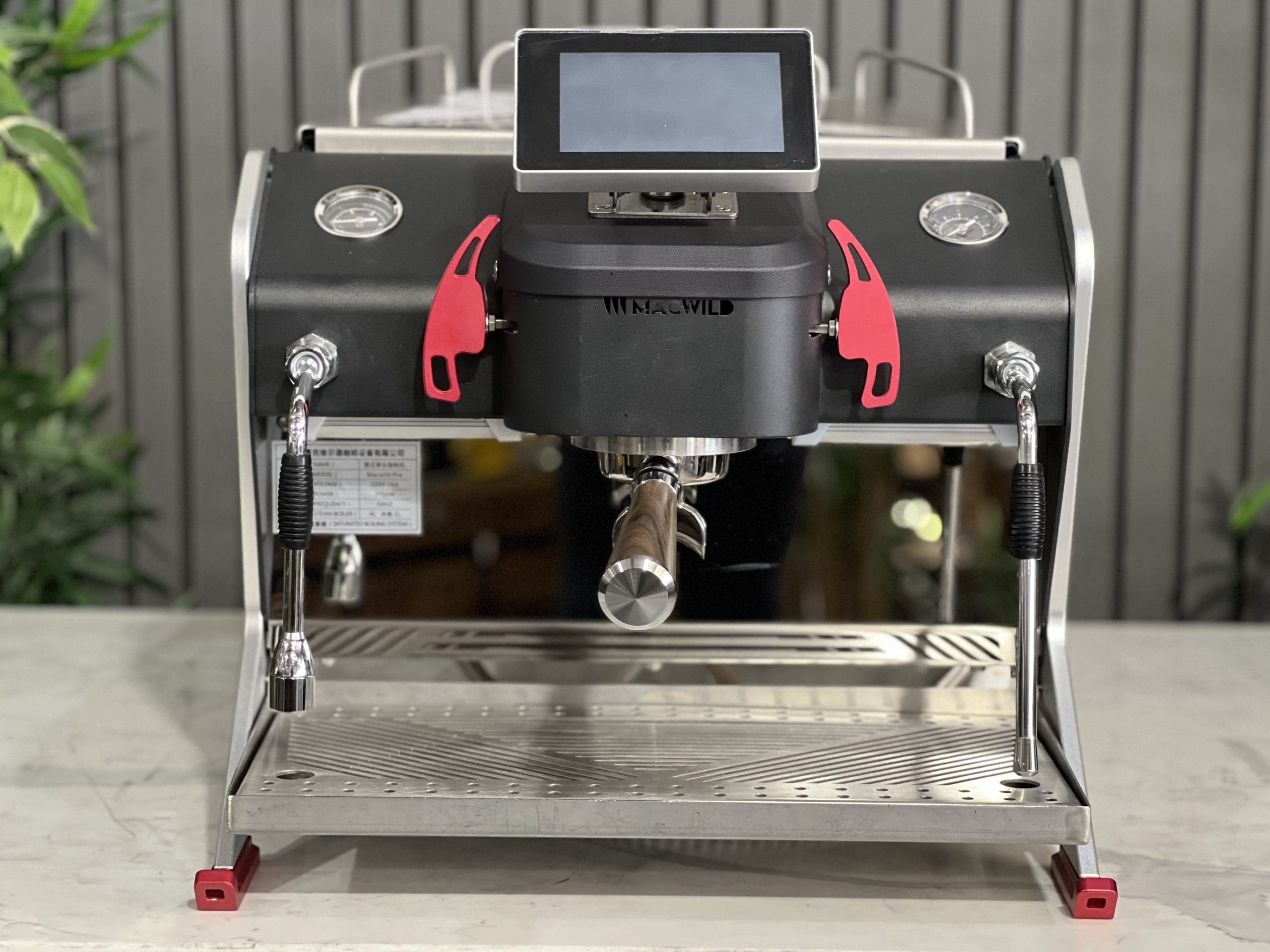 Macwild Pro Black, Grey & Accents - 1 Group Commercial Espresso Machine - Red