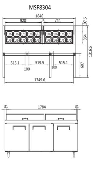 Commercial Salad Bar Fridges Three Door | Atosa | MSF8304