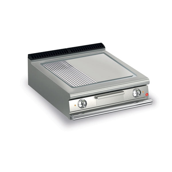 Baron 2 Burner Electric Fry Top With 2/3 Smooth And 1/3 Ribbed Chrome Plate And Thermostat Control Q70SFT/E825