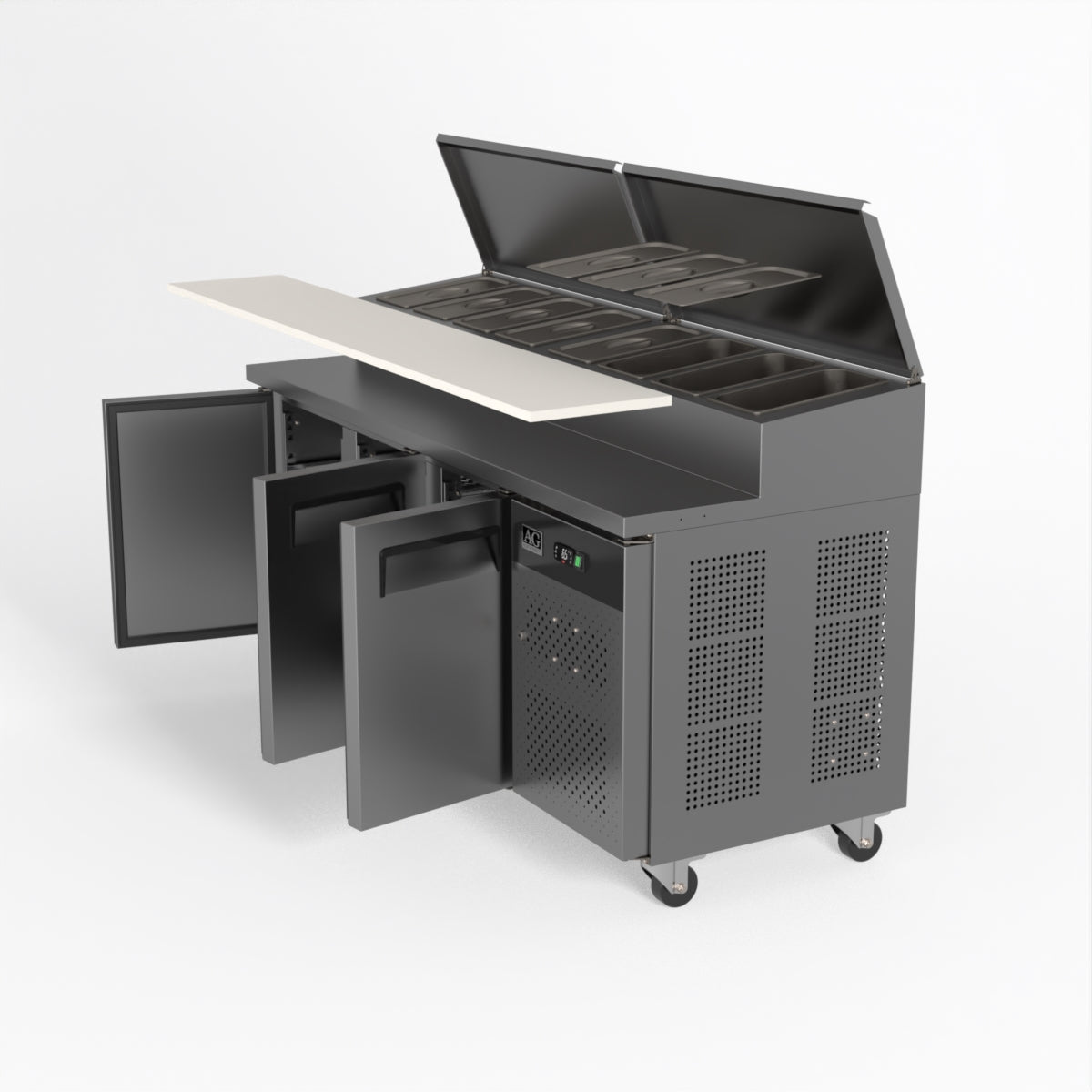 AG 3 Door Saladette Fridge - Fits 8 x 1/3 GN Trays SH3000-700