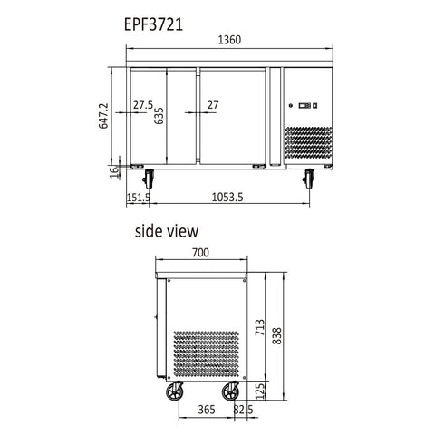 Commercial Under Bench Fridges Glass Two Door | Atosa | EPF3721