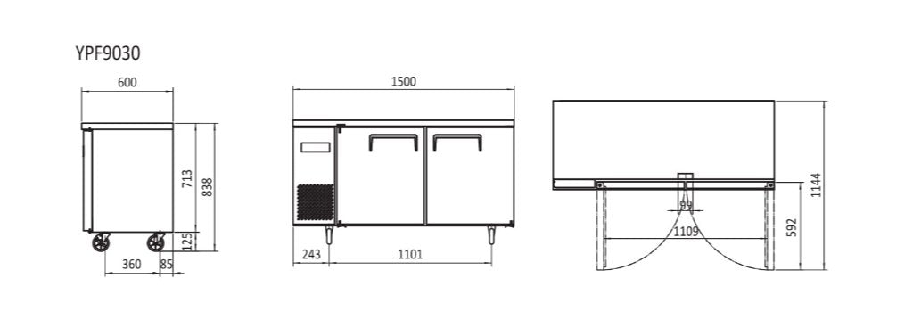 Commercial Under Bench Fridges 1.5m | Atosa | YPF9030