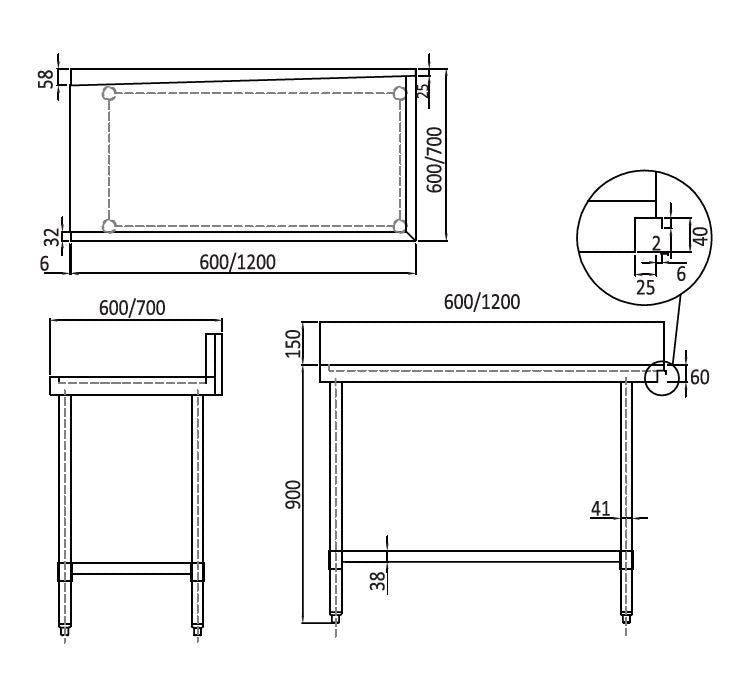 Mixrite Stainless Steel Left-Handed Dishwasher Bench Outlet - 600mW x 700mmD WST7060L