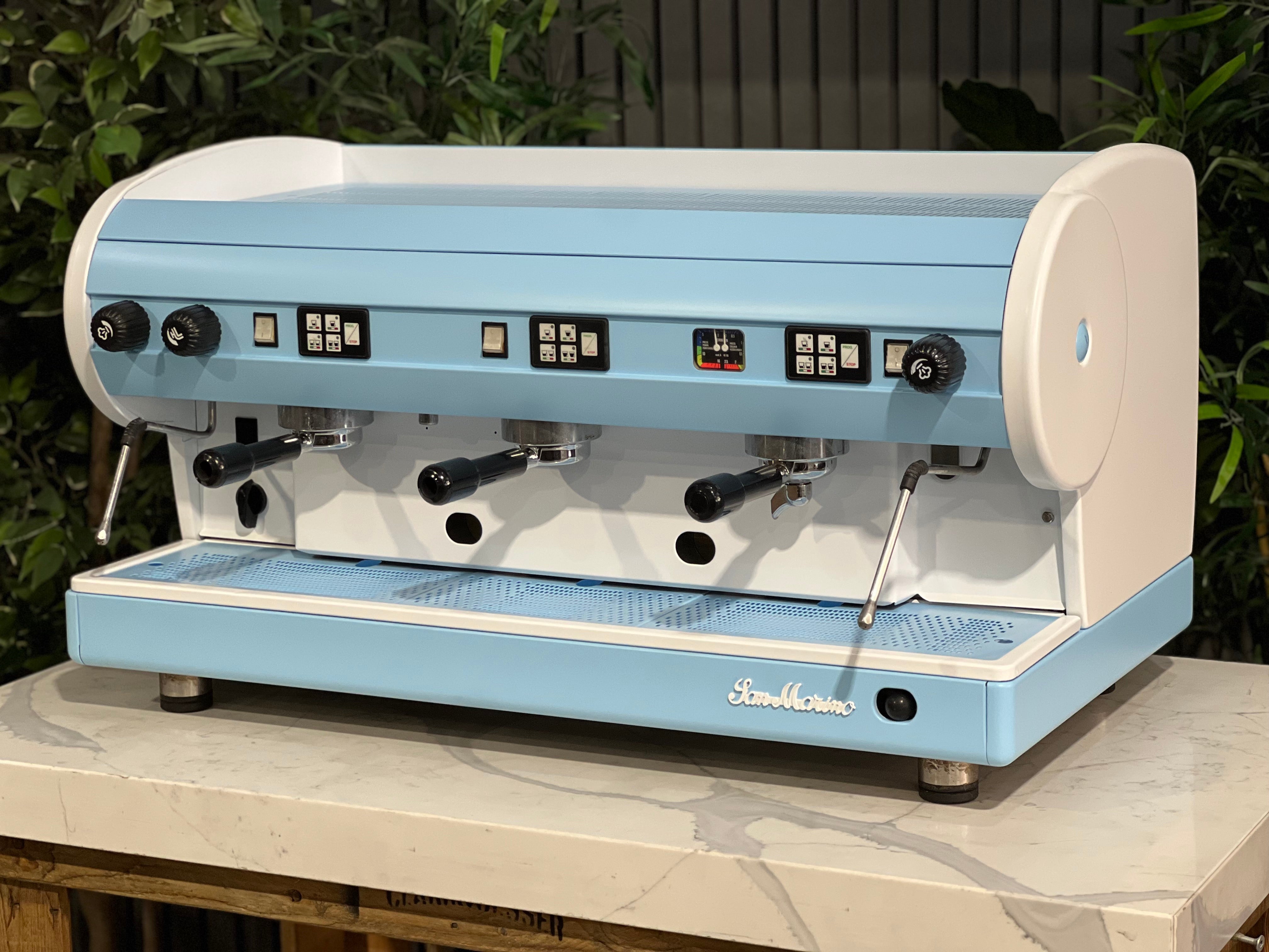 San Marino Lisa Blue - 3 Group Commercial Espresso Machine - White