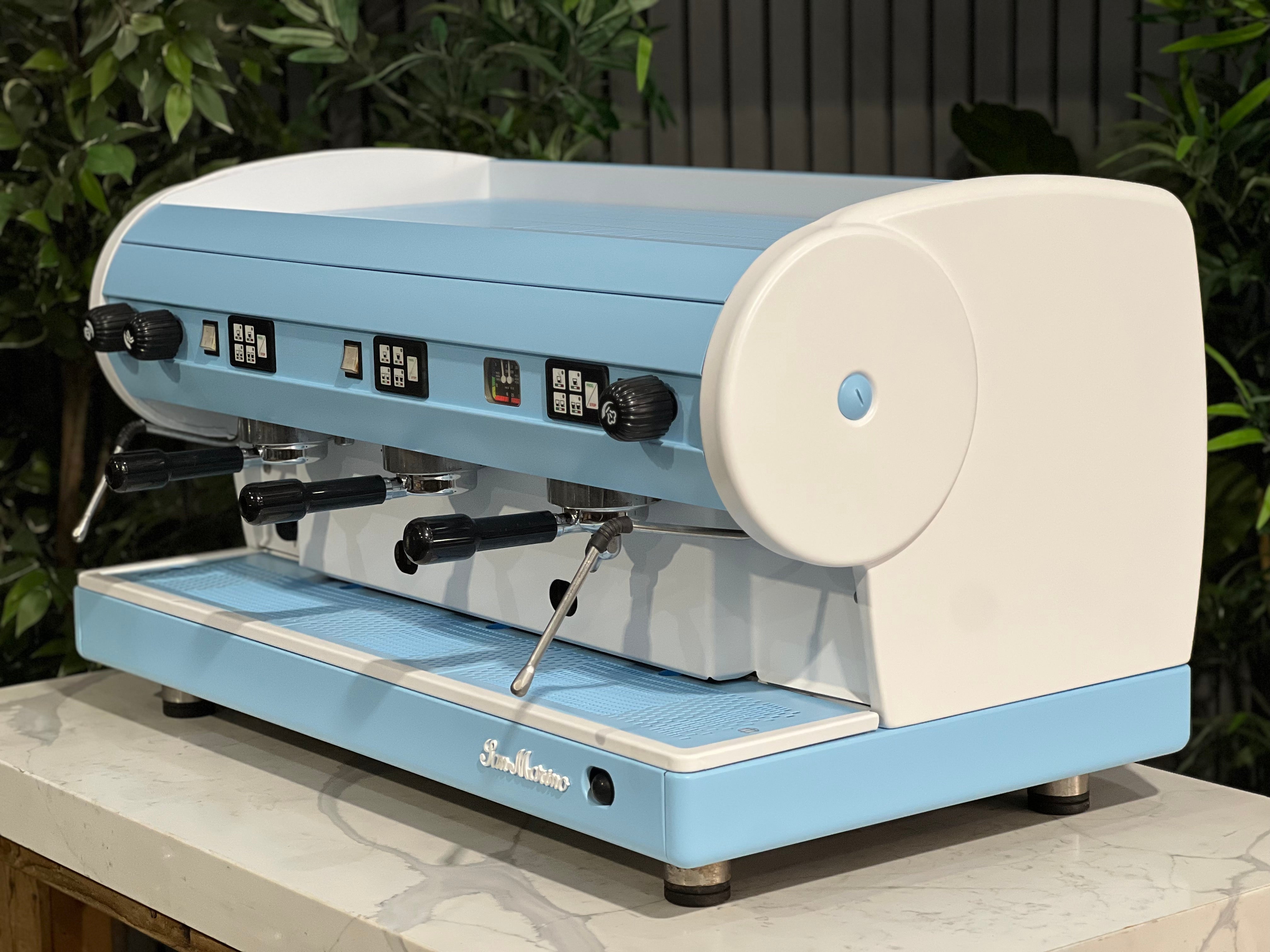 San Marino Lisa Blue - 3 Group Commercial Espresso Machine - White