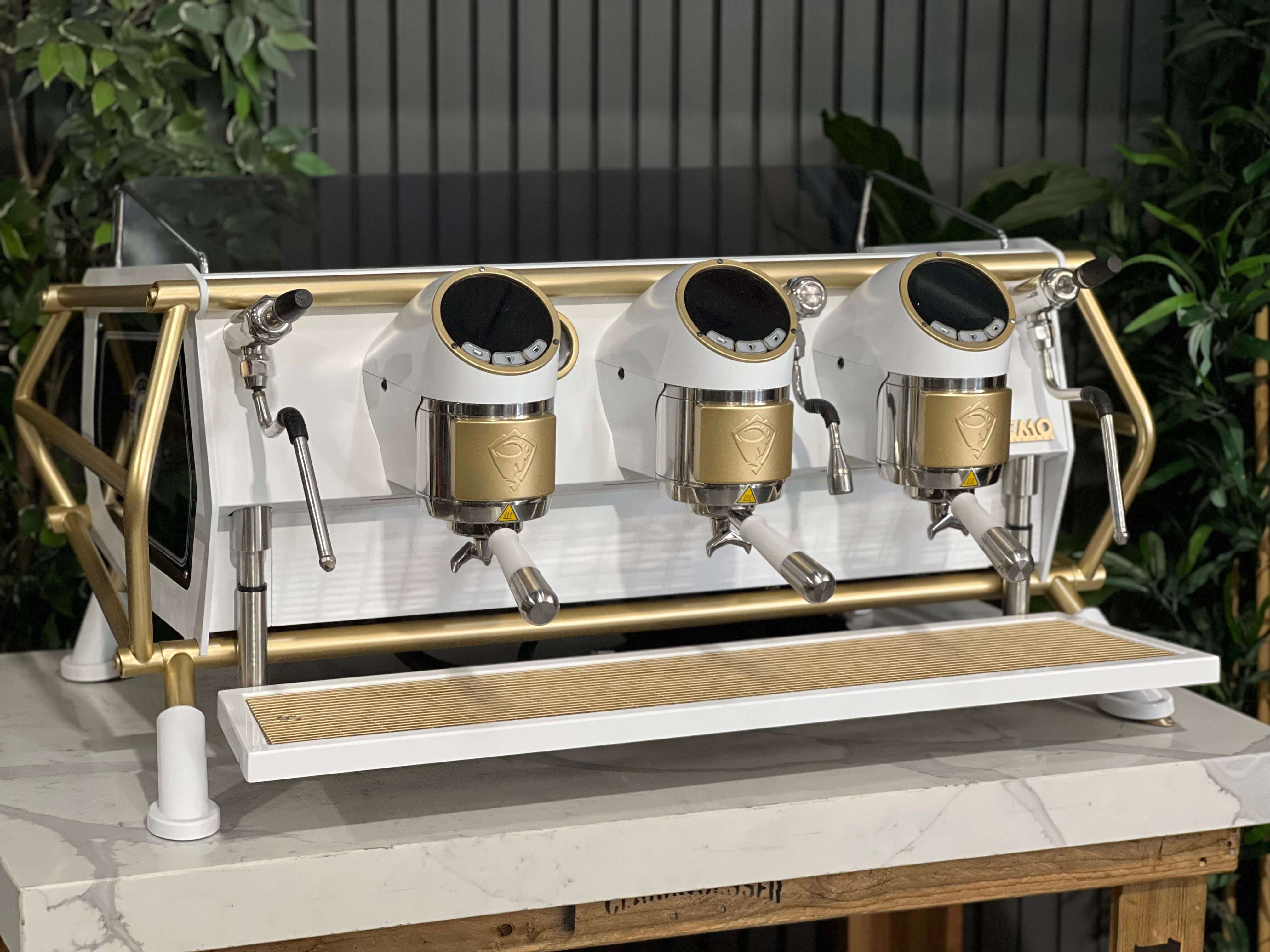 San Remo Cafe Racer White - 3 Group Commercial Espresso Machine - Gold