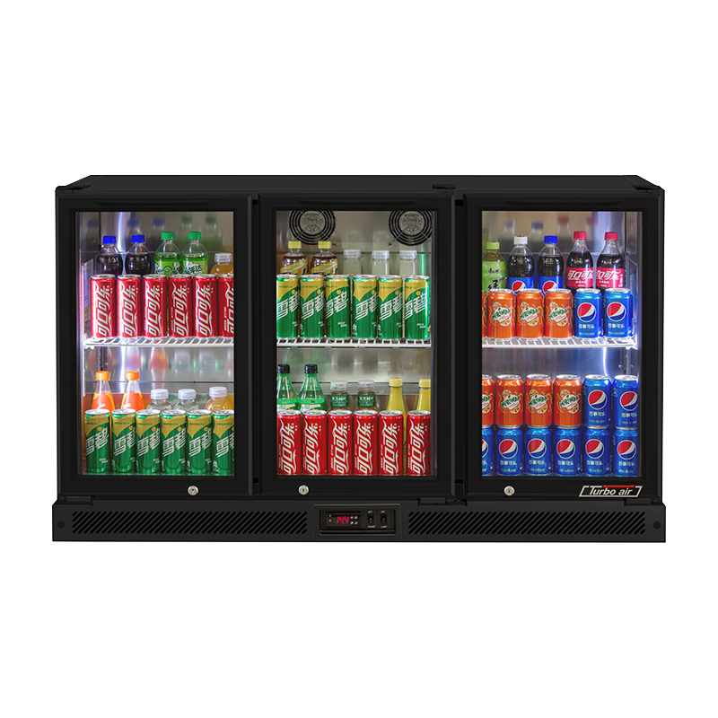Turbo Air 3 Swing Glass Door Back Bar Fridge - Black Trim