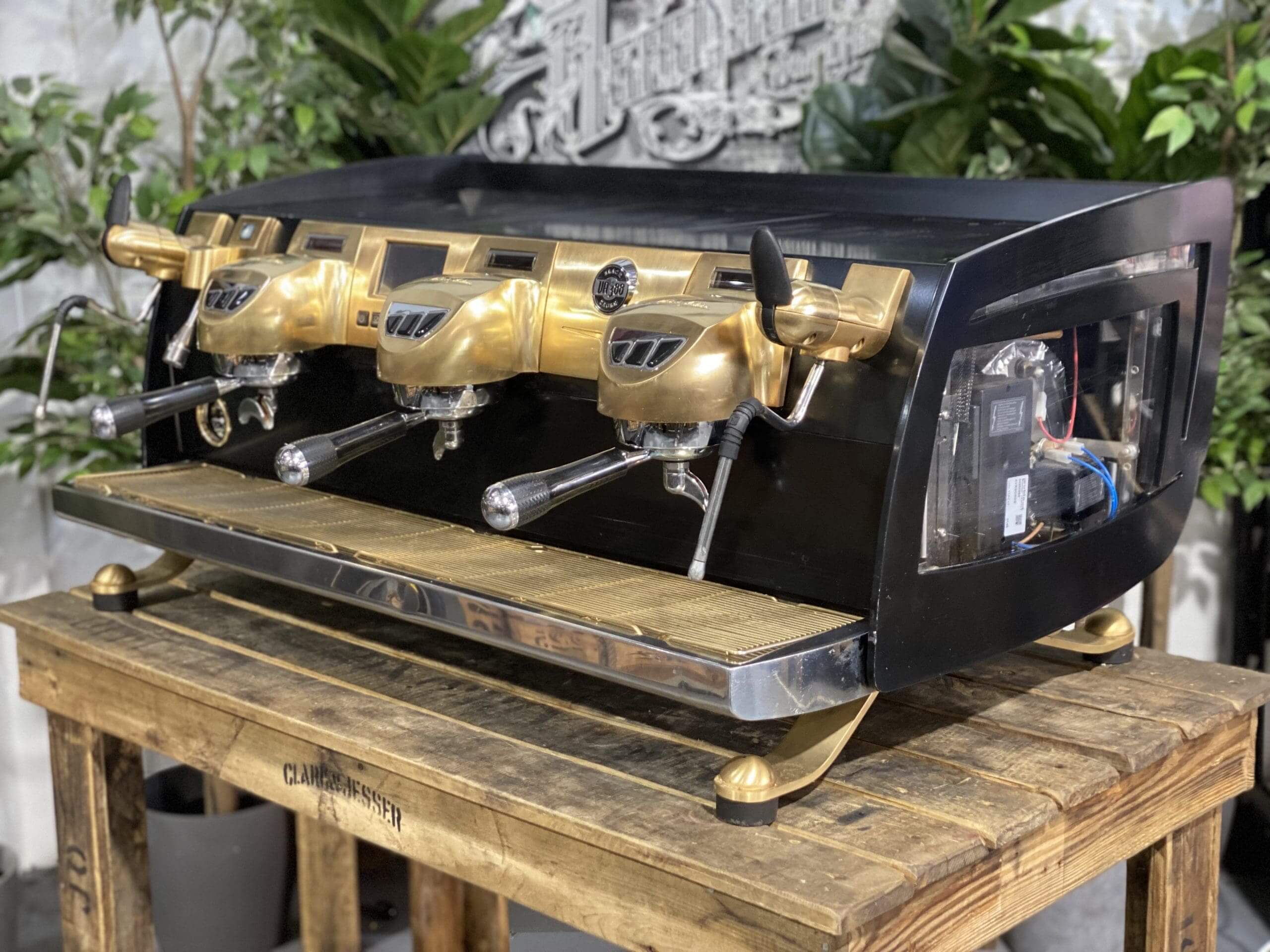 Victoria Arduino Black Eagle Full Black Custom Anodized Accents - 3 Group Commercial Espresso Machine - Gold