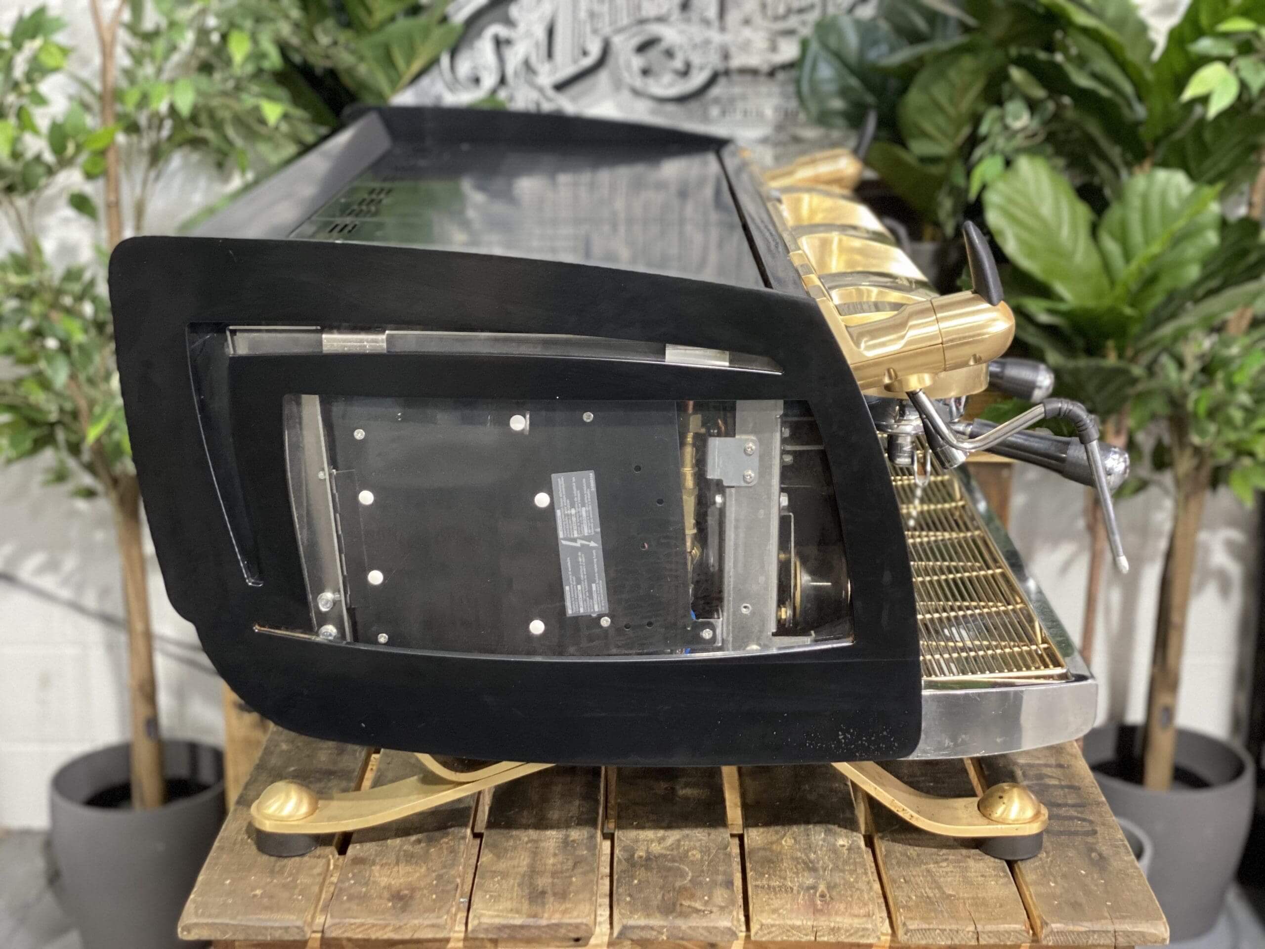 Victoria Arduino Black Eagle Full Black Custom Anodized Accents - 3 Group Commercial Espresso Machine - Gold