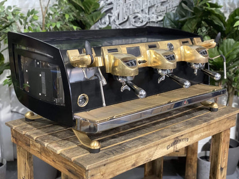 Victoria Arduino Black Eagle Full Black Custom Anodized Accents - 3 Group Commercial Espresso Machine - Gold