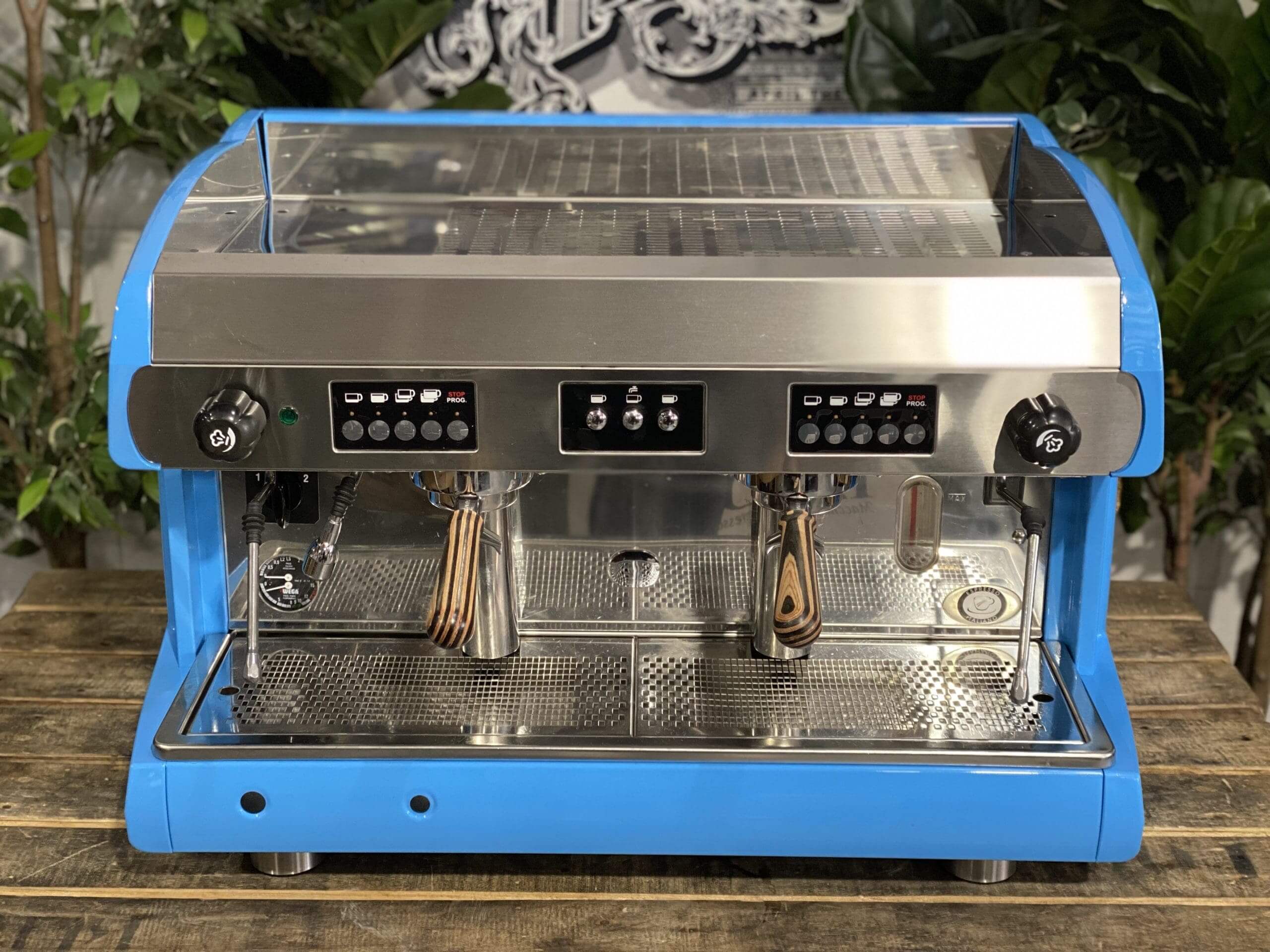 Wega Polaris High Cup Timber Handles - 2 Group Commercial Espresso Machine - Blue