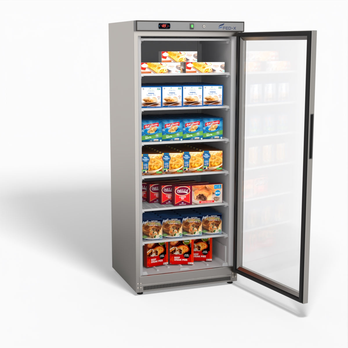 FED-X Thermaster Stainless Steel Upright Static Display Freezer XF600SG
