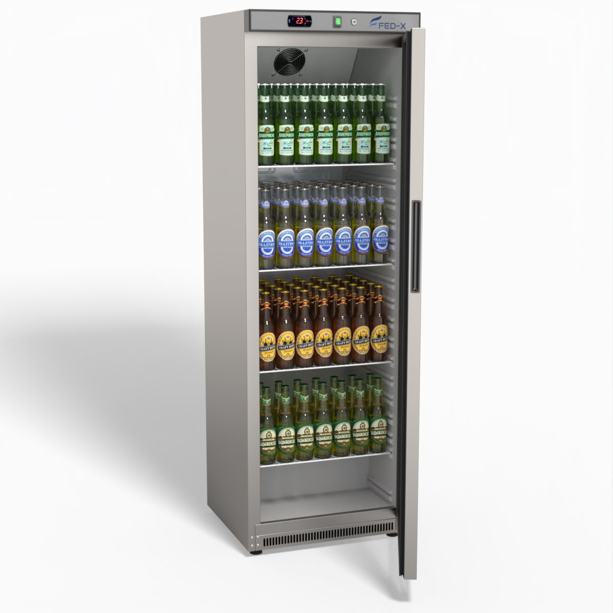 FED-X Thermaster Stainless Steel Upright Static Display Fridge XR400SG