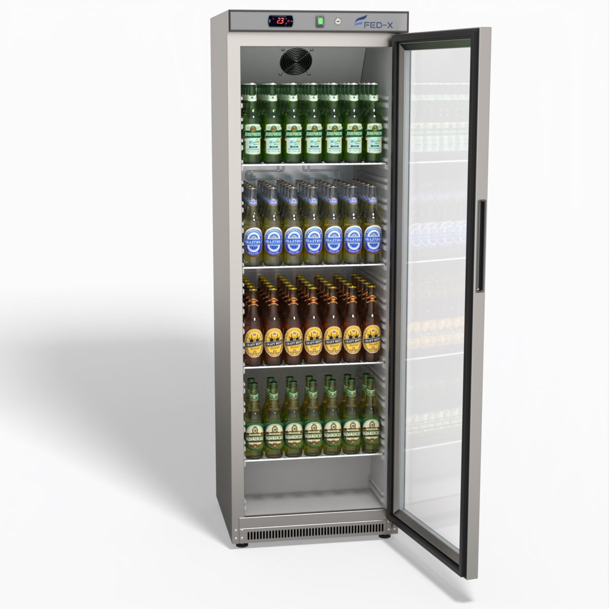 FED-X Thermaster Stainless Steel Upright Static Display Fridge XR400SG