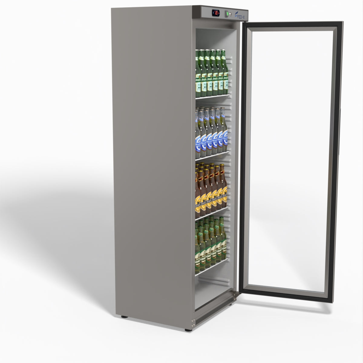 FED-X Thermaster Stainless Steel Upright Static Display Fridge XR400SG