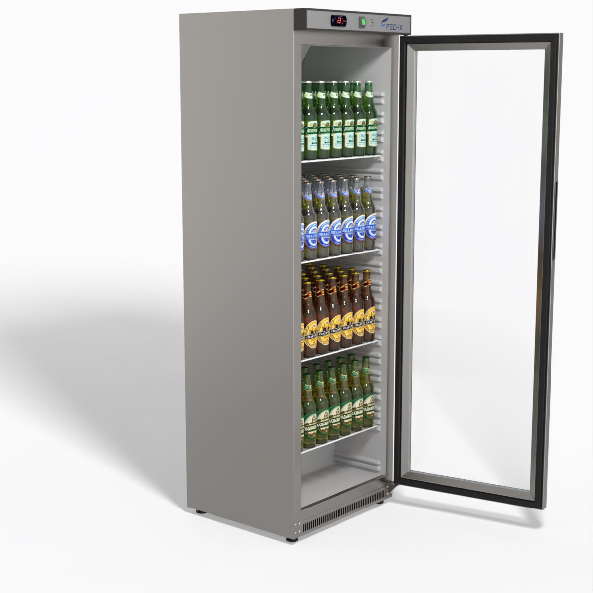 FED-X Thermaster Stainless Steel Upright Static Display Fridge XR400SG