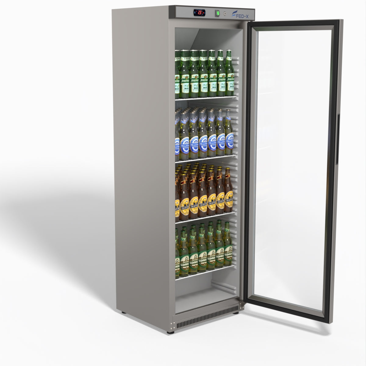 FED-X Thermaster Stainless Steel Upright Static Display Fridge XR400SG