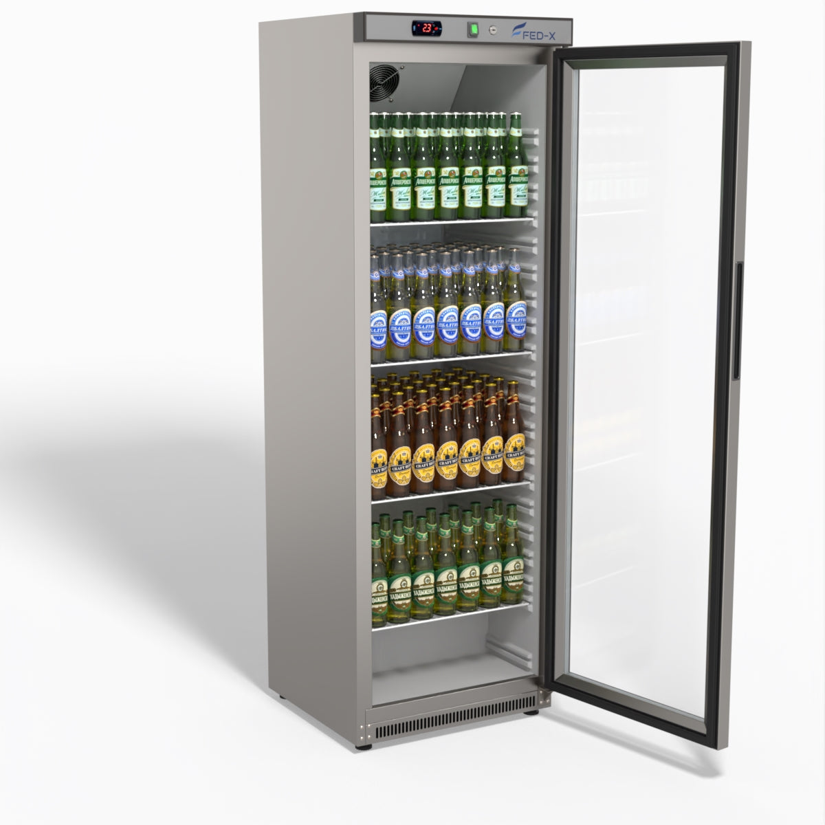 FED-X Thermaster Stainless Steel Upright Static Display Fridge XR400SG