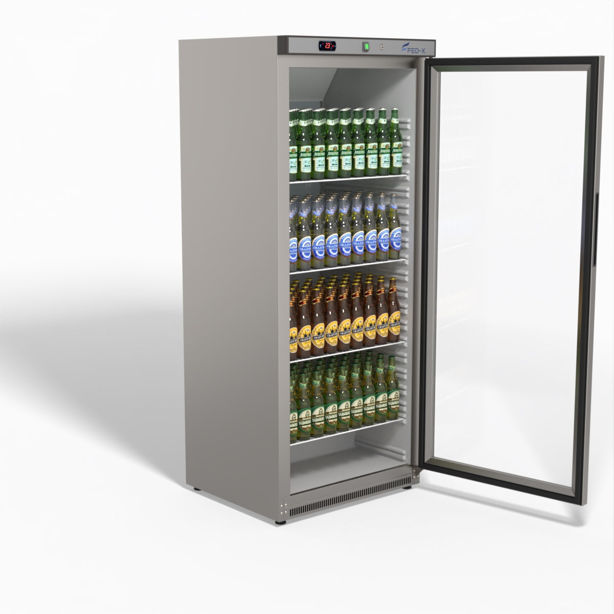 FED-X Thermaster Stainless Steel Upright Static Display Fridge XR600SG