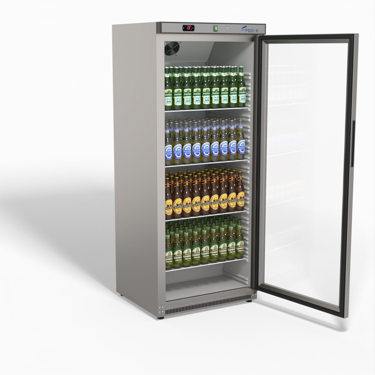 FED-X Thermaster Stainless Steel Upright Static Display Fridge XR600SG