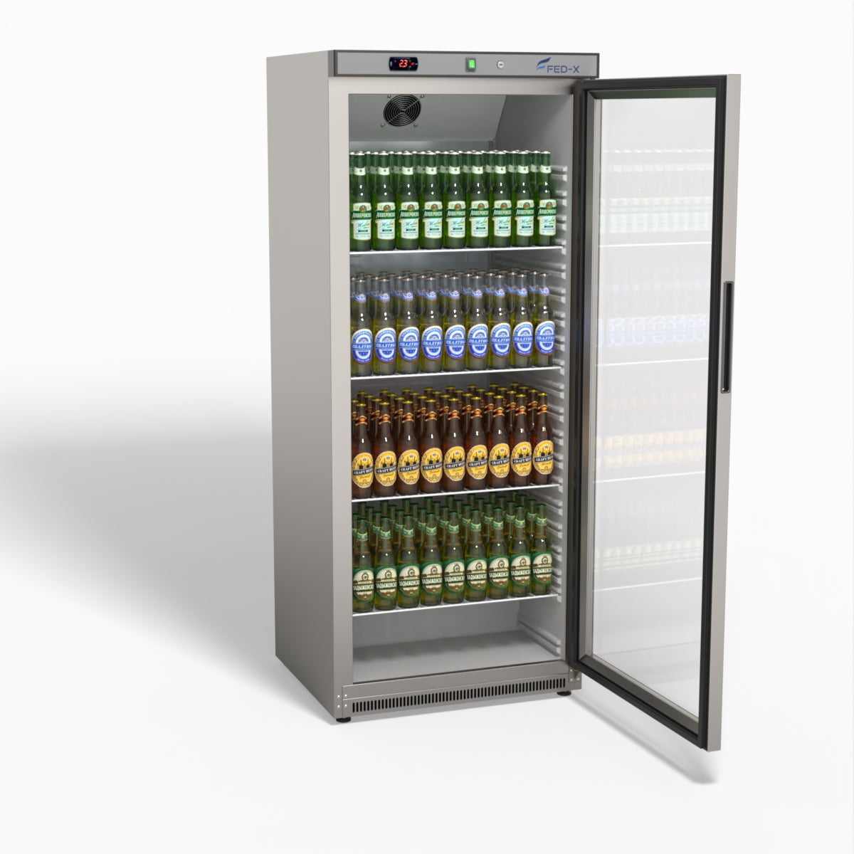 FED-X Thermaster Stainless Steel Upright Static Display Fridge XR600SG