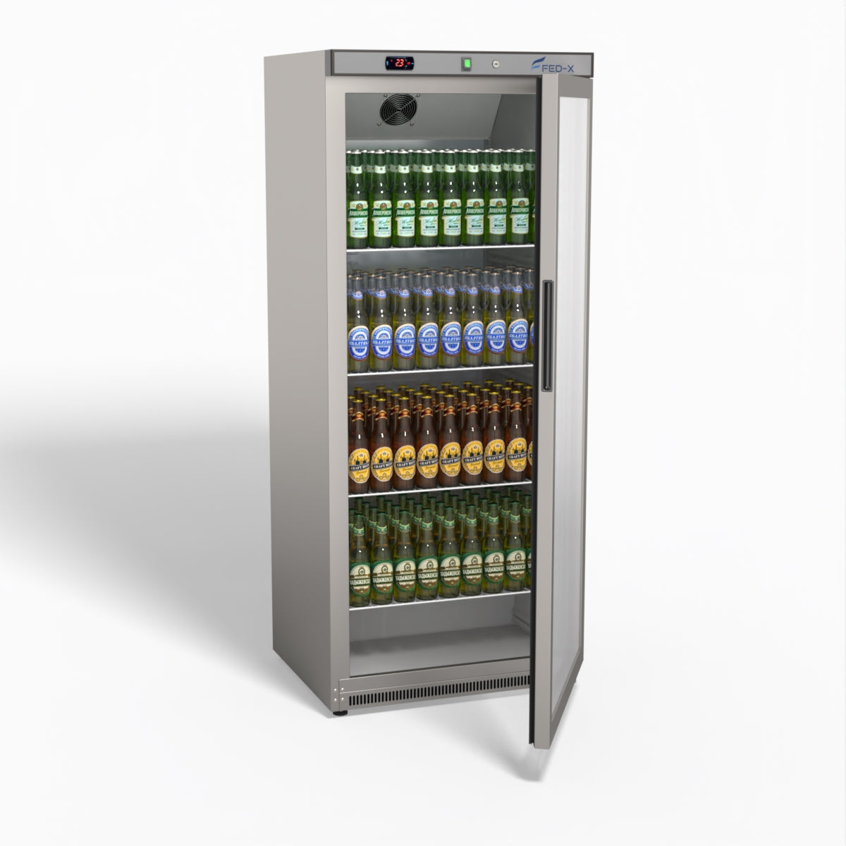 FED-X Thermaster Stainless Steel Upright Static Display Fridge XR600SG