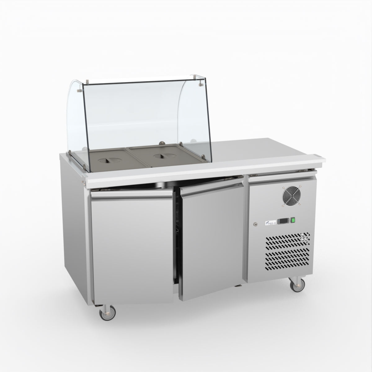 FED-X Two Door Salad Prep Fridge With Curve Glass Top XTHP2100SALGC