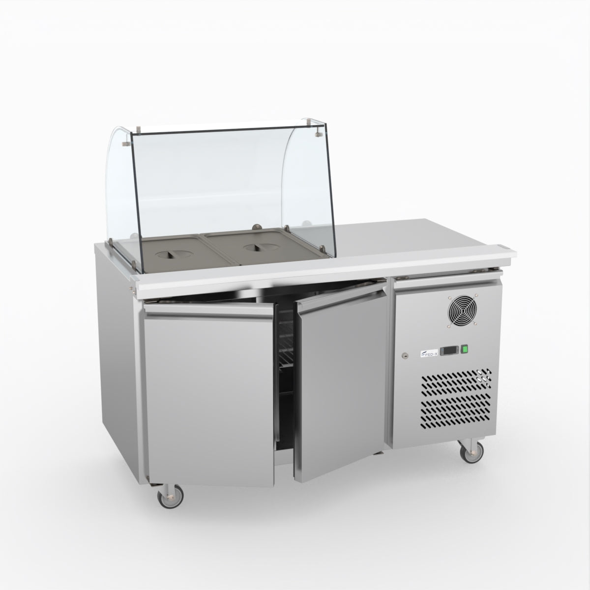 FED-X Two Door Salad Prep Fridge With Curve Glass Top XTHP2100SALGC