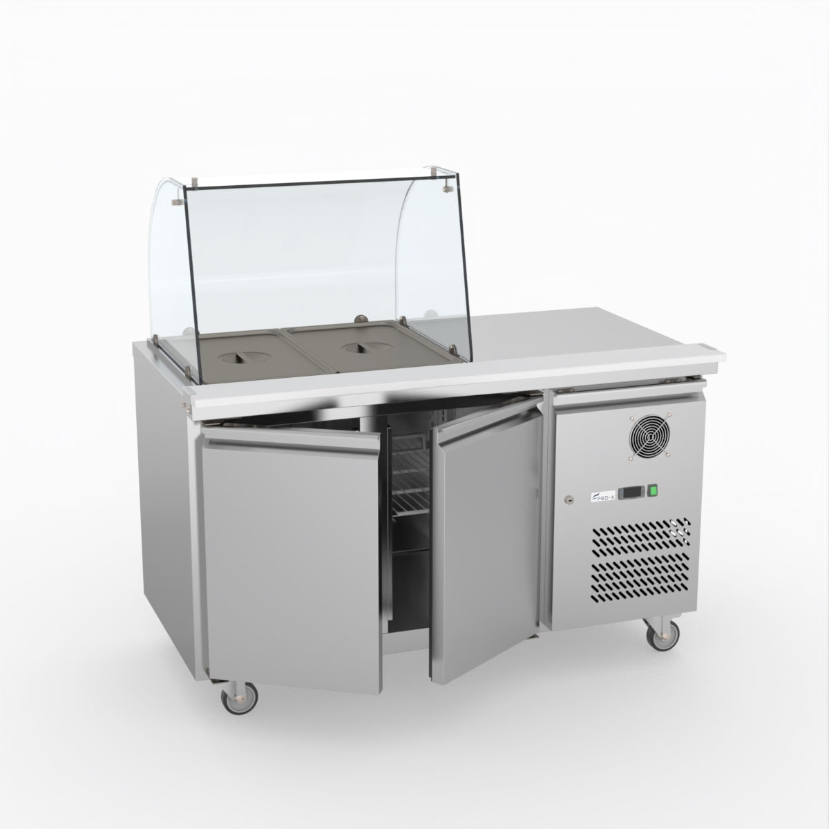 FED-X Two Door Salad Prep Fridge With Curve Glass Top XTHP2100SALGC