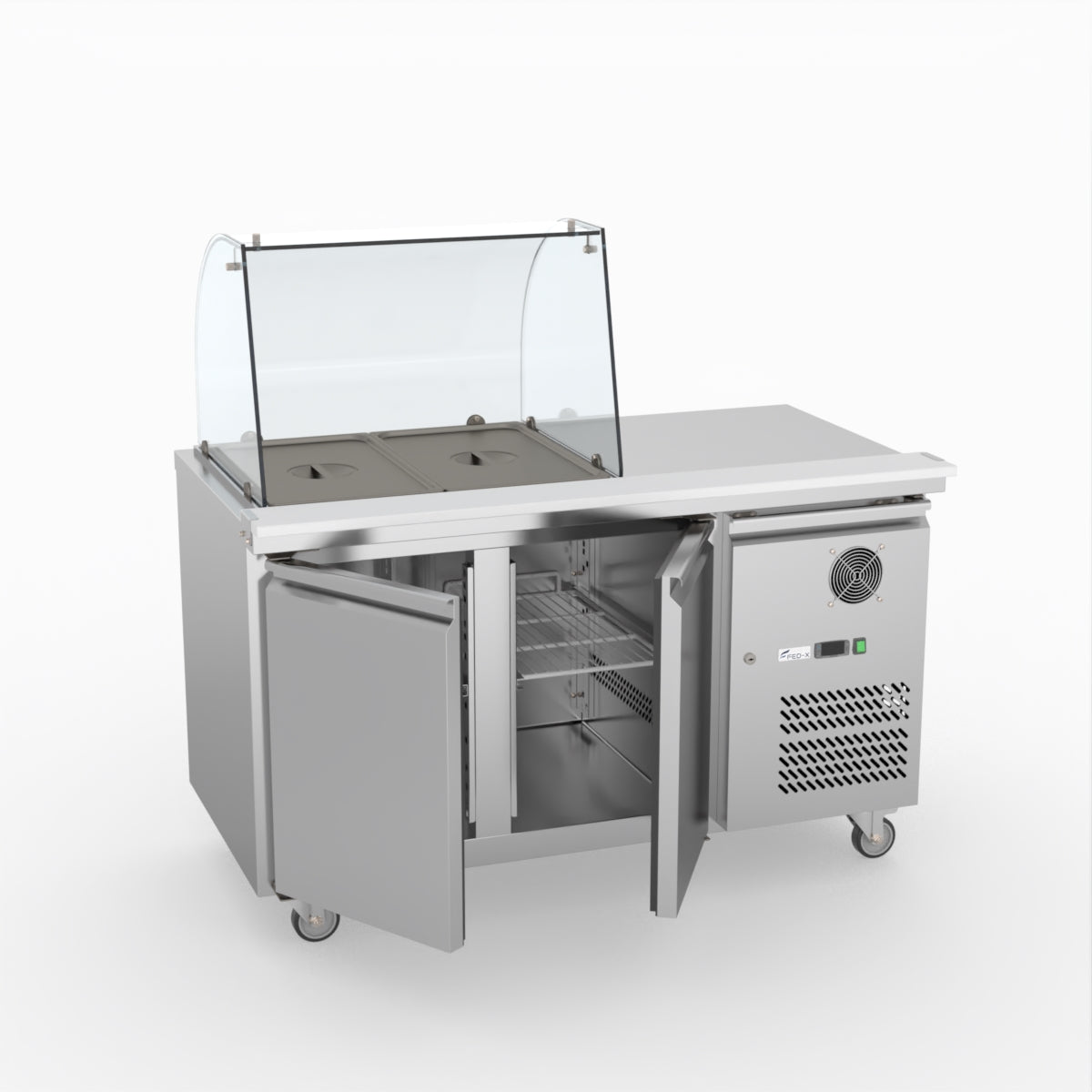 FED-X Two Door Salad Prep Fridge With Curve Glass Top XTHP2100SALGC