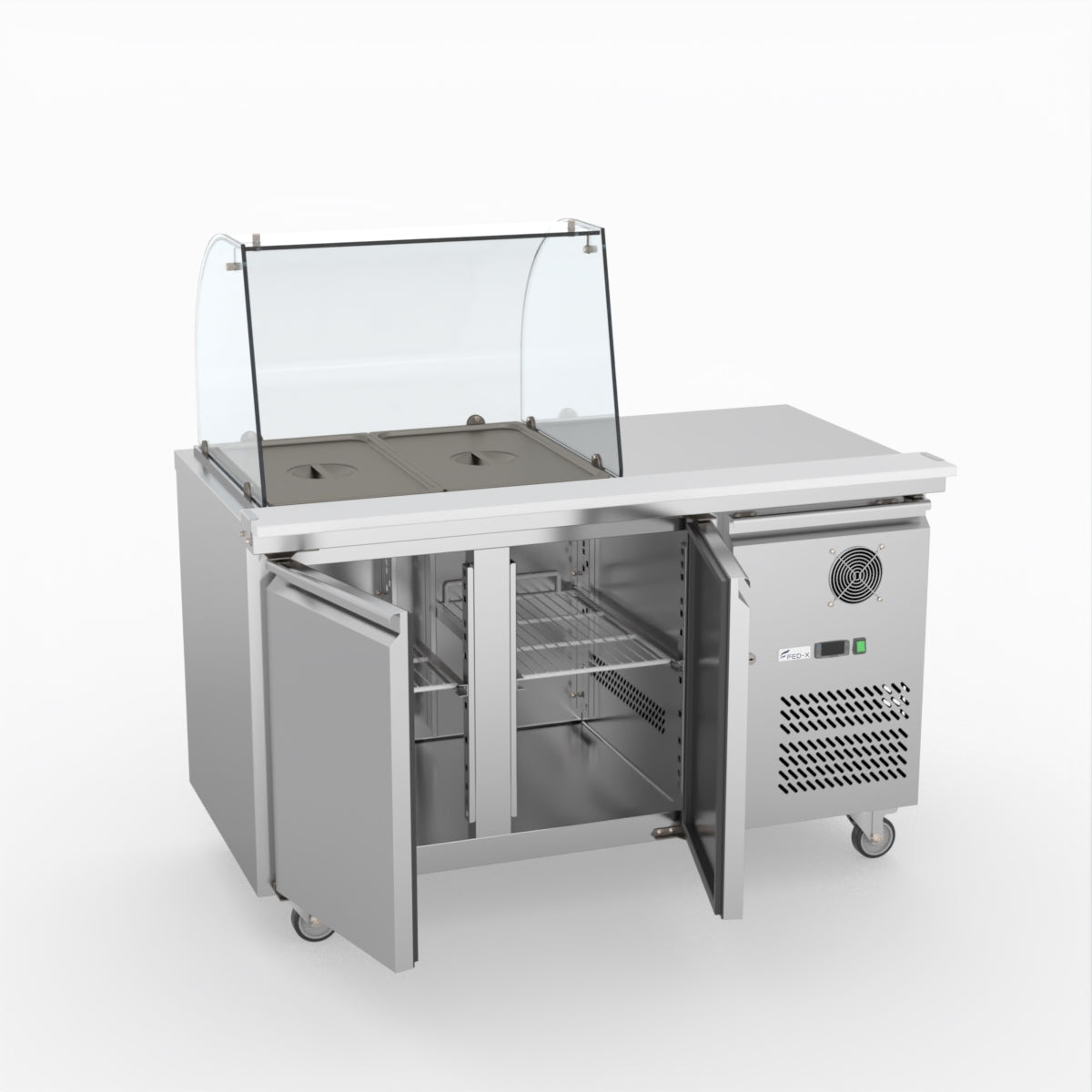 FED-X Two Door Salad Prep Fridge With Curve Glass Top XTHP2100SALGC