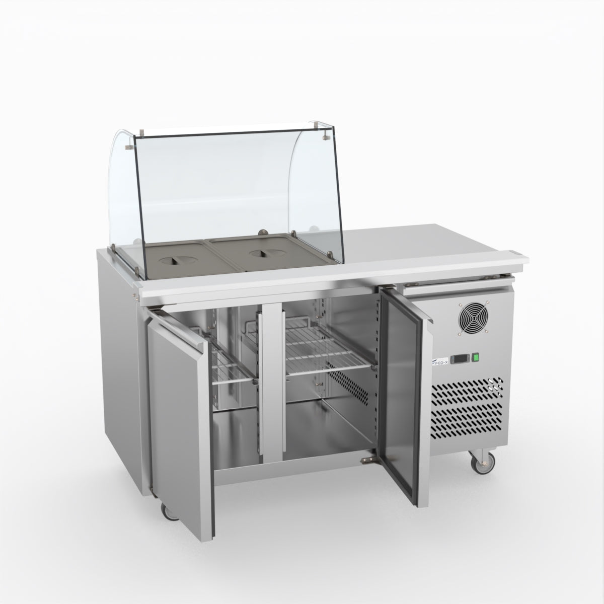FED-X Two Door Salad Prep Fridge With Curve Glass Top XTHP2100SALGC