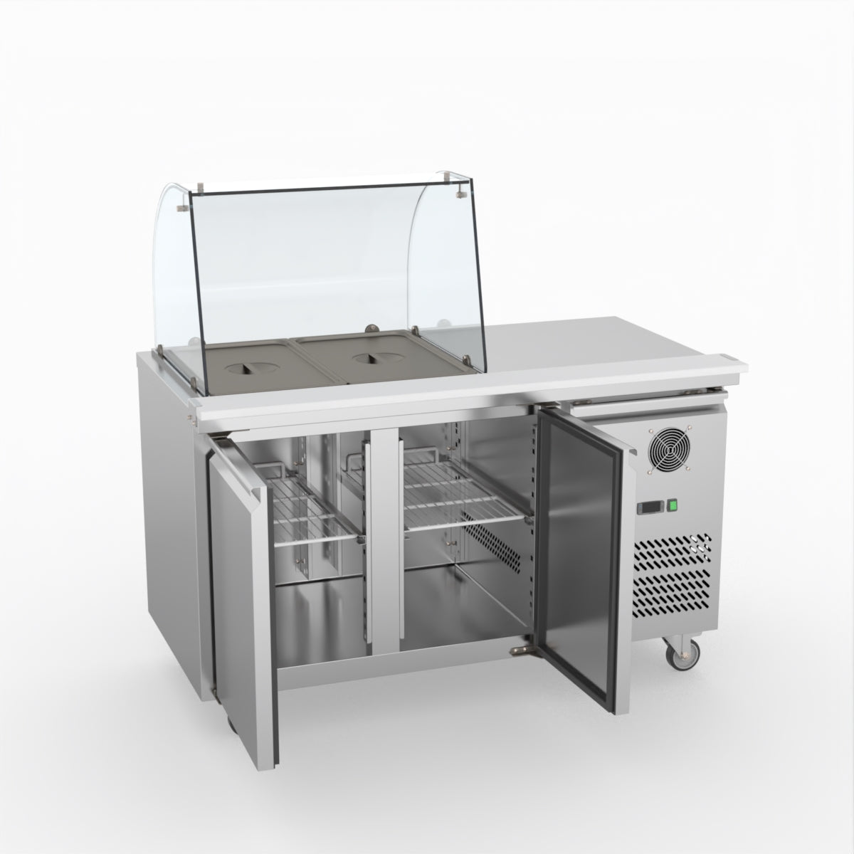 FED-X Two Door Salad Prep Fridge With Curve Glass Top XTHP2100SALGC