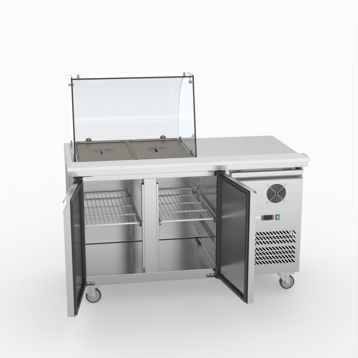 FED-X Two Door Salad Prep Fridge With Curve Glass Top XTHP2100SALGC