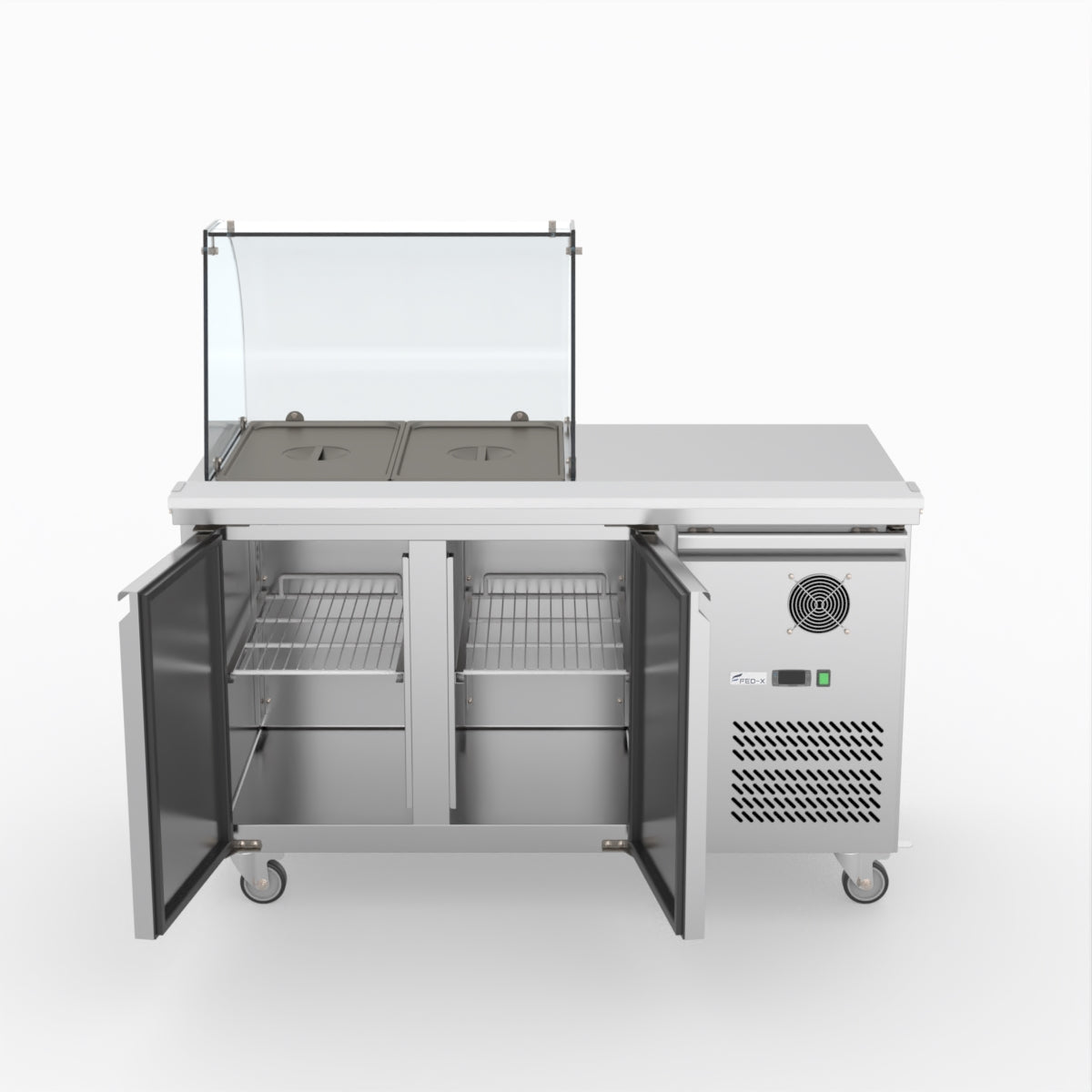 FED-X Two Door Salad Prep Fridge With Curve Glass Top XTHP2100SALGC